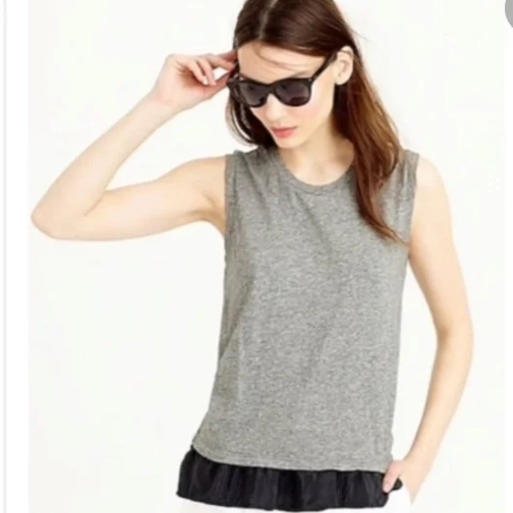 J. Crew Ruffle Hem Tank Top Gray Black Sleeveless Career Casual